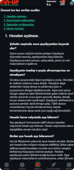 Pin AP kazino proqramında FAQ bölməsi