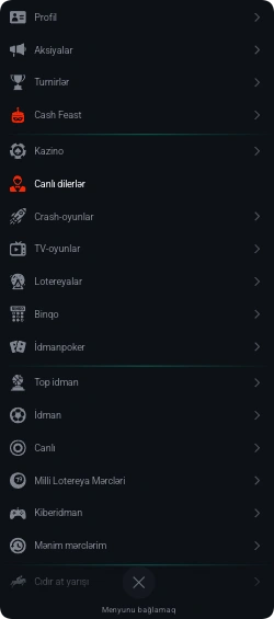 rəsmi pin-up proqramında menyu