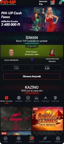 Rəsmi Pin Up tətbiqinin ekran görüntüsü